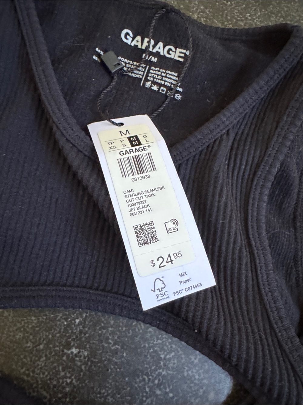 Garage Black Ribbed Cutout Tank - Picture 3 of 4